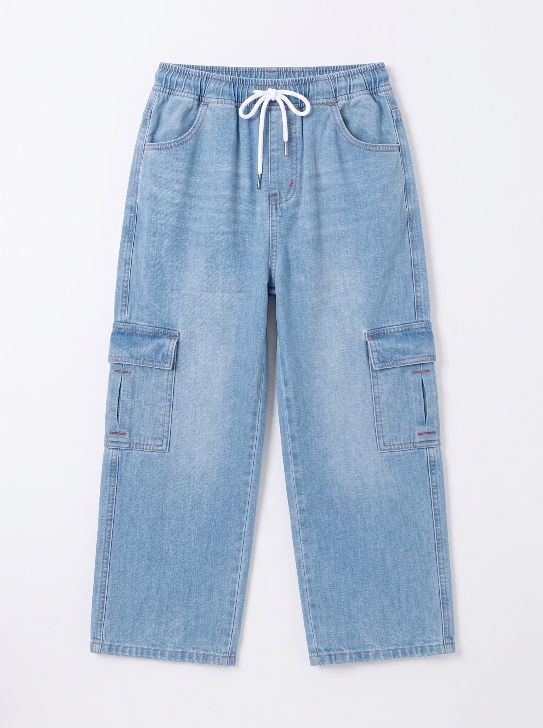 Ice Blue Kids 6 Pocket Denim Cargo Baggy Trouser