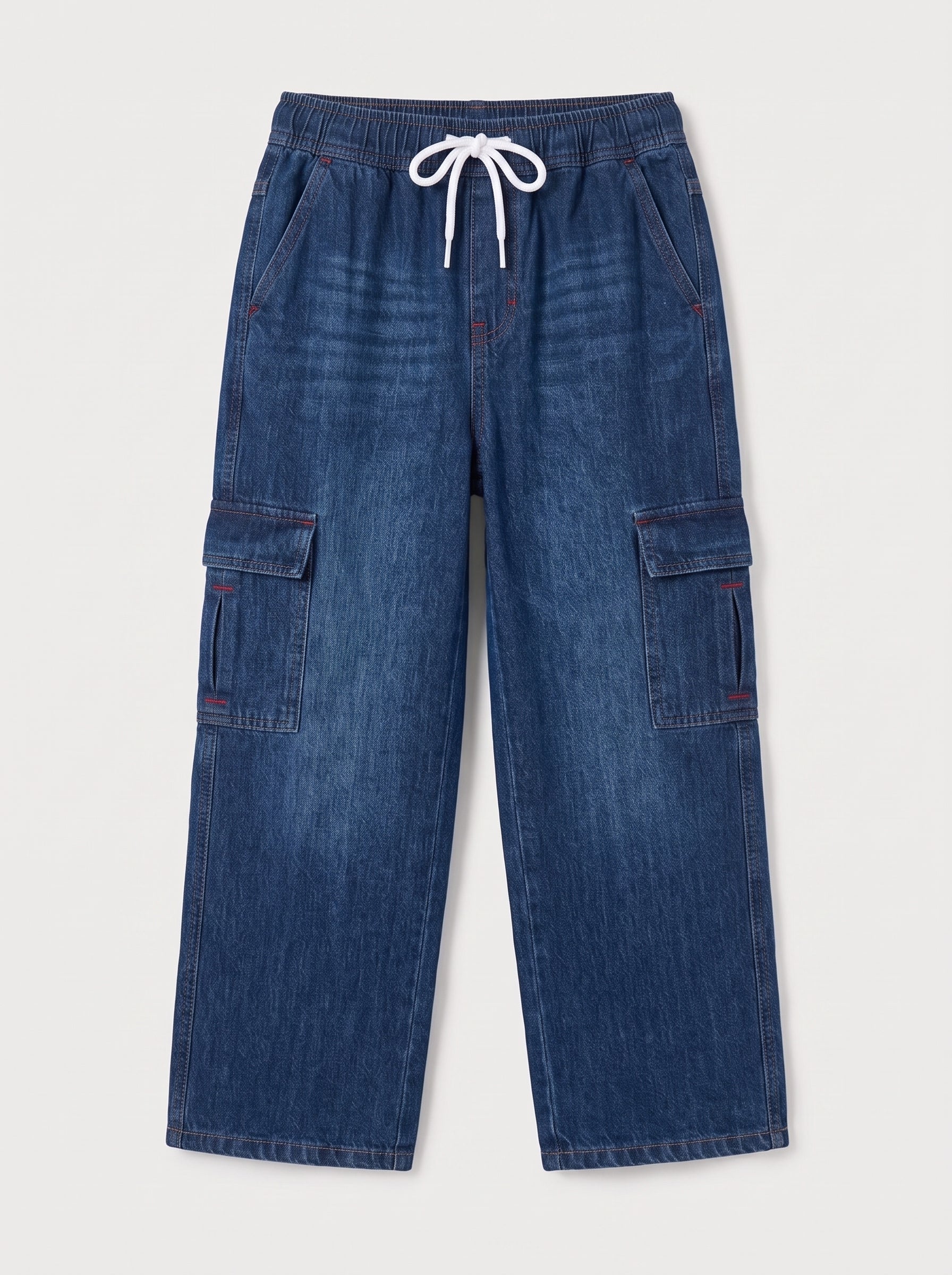 Dark Blue Kids 6 Pocket Denim Cargo Baggy Trouser