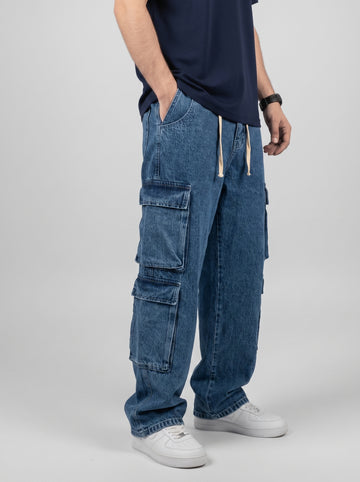 8 Pocket Acid Wash Cargo Jeans
