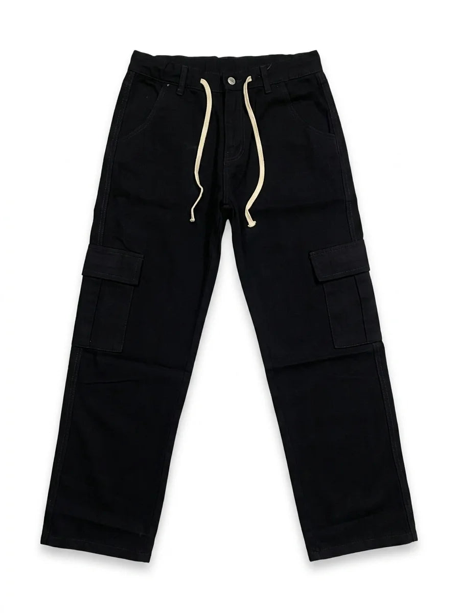 6 Pocket Dark Black Cargo Denim Jeans