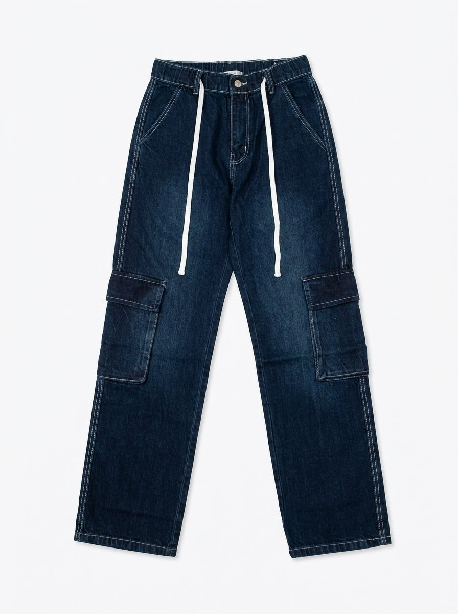 6 Pocket Dark Blue Cargo Denim Jeans